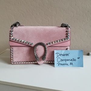 Authentic Gucci Pink Suede Crystal Dionysus Peony